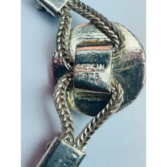 Estate Vintage Sterling Silver 925 Byzantine Bracelet White Agate 7” 10.3g - Picture 4 of 9